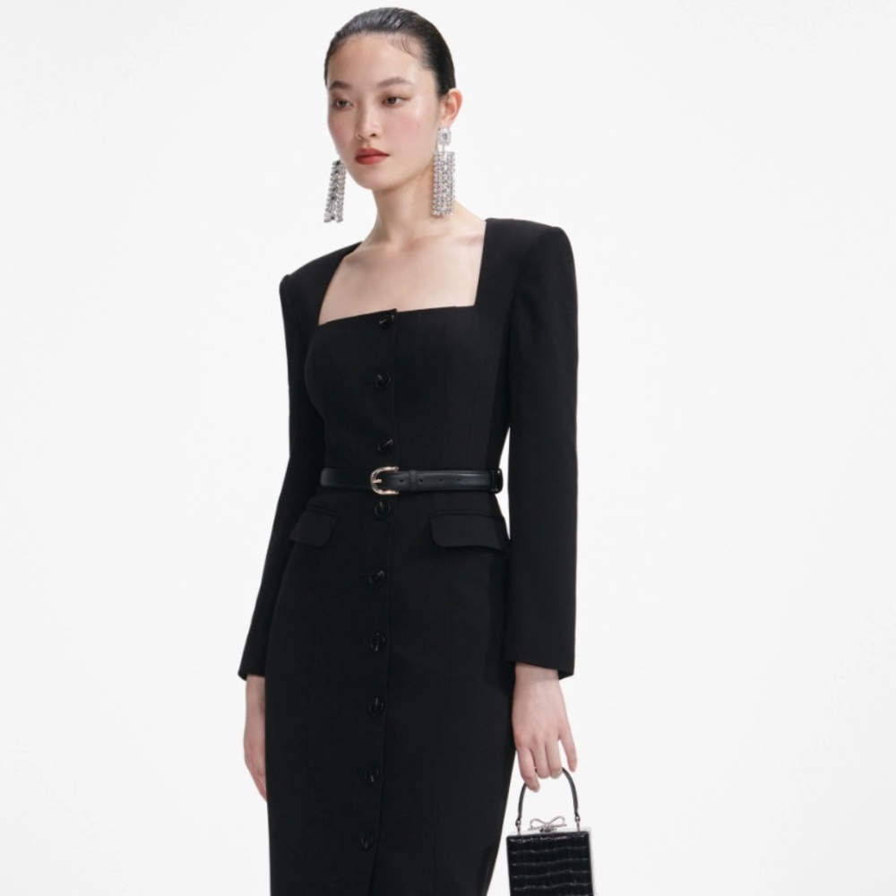 self-portrait Black Tailored Crepe Midi Dress - US4 - MSRP $715 - NWT - Picture 2 of 8
